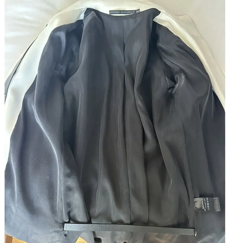 Anthony Vaccarello Hardcore Spike White Midi Coat size FR 36 Black Leather Belt